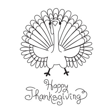 Doodle Thanksgiving Turkey Freehand Vector Drawing Isolated