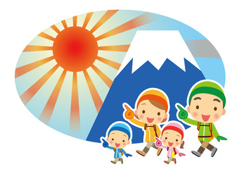 Obraz na płótnie Canvas 富士山からの御来光を求めて　家族