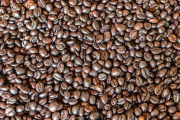 Pattern black roasted coffee bean texture and background