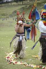 Man in mask celebrating solstice holiday. 

