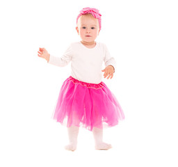 Fototapeta premium toddler baby girl in pink tutu skirt