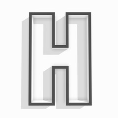 white isolated letter H in white background with shadow