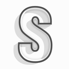 Naklejka premium white isolated letter S in white background with shadow