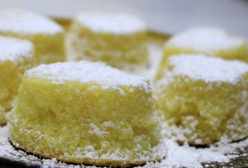 Lemon souffle with lemon zest and powdered sugar for the new year, christmas