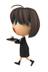 青ざめながらコーヒーを出す女性スタッフ