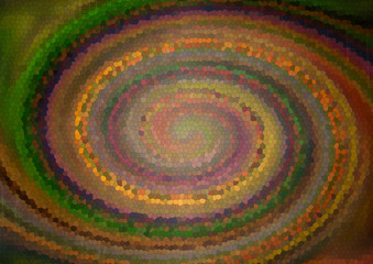 Abstract colorful dynamic retro hypnotic spiral swirl stained gl
