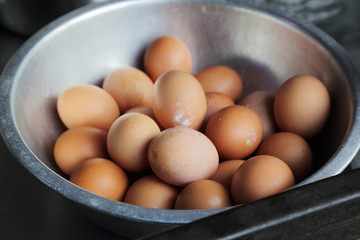 close up of eggs in pot