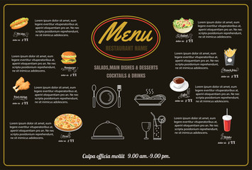 Restaurant Fast Foods menu on brown background vector format eps
