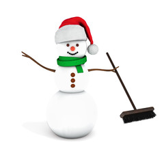 Happy snowman in Christmas hat.