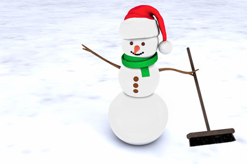 Happy snowman in Christmas hat.