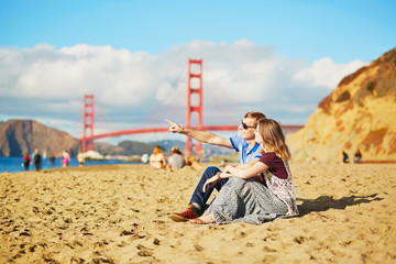 Romantic loving couple having a date in San Francisco, California, USA