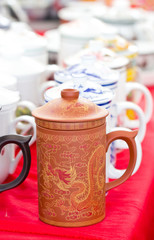Many Chinese tea pot in market.