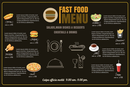 Restaurant Fast Foods menu on chalkboard vector format eps10