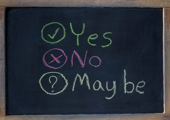 Drawing Yes No May be Symbol on Black chalk board