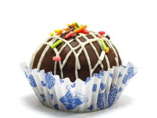 Close up chocolate ball on white background.Selective focus