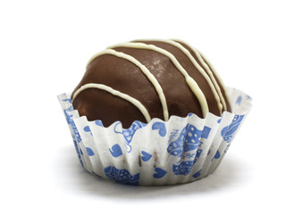 Close up chocolate ball on white background.Selective focus