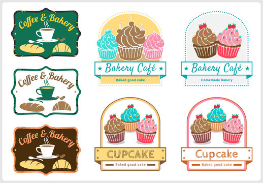 Set of sweet cupcake bakery  badge label and logo design
