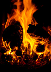 Flames of fire in a fireplace