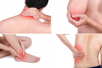 Close up male positions pains set with medicated isolated white