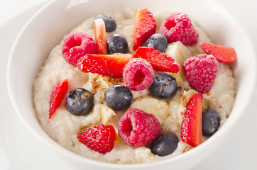 Homemade Oatmeal with fresh Berries for a Healthy Breakfast.