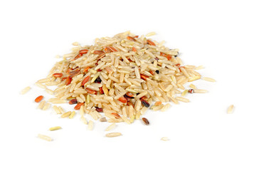 Brown, Red and Wild Rice Isolated on White Background