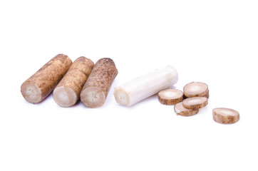 Fresh Burdock roots on white background