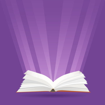 Illustration with open book, and rays of light. Knowledge