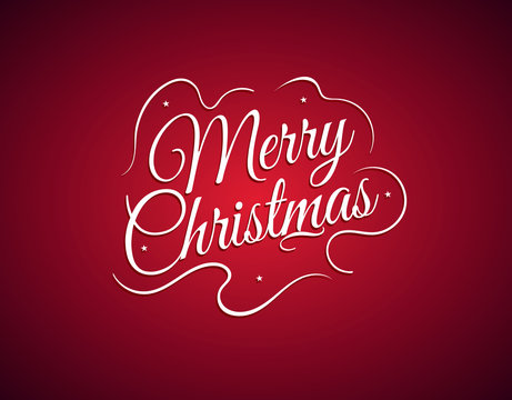 Beautiful lettering calligraphy elegant white text Design. Calligraphy inscription Merry Christmas on a red background. Vector illustration EPS 10