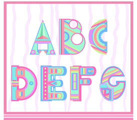 Set of letters of the alphabet in a children's style 