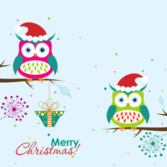 Template Christmas greeting card with a owl, vector