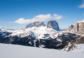 Dolomites Alps - overlooking the Sella group  in Val Gardena. Italy