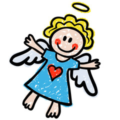 Süßes Engelchen / Kreidezeichnung, bunt, freigestellt, Vektor