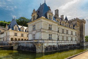 Fototapeta na wymiar Château de Villandry, France. The main building and the surrounding channel