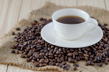 Coffee cup and coffee beans