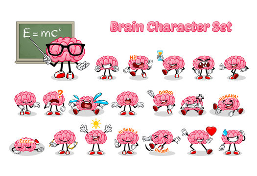 Set of Brain Cartoon Character Vector Illustration