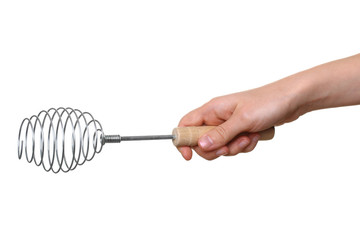 whisk in the hands of women isolated on white background