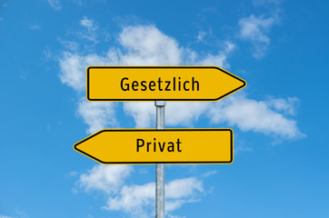 Umleitungsschild Gesetzlich/Privat