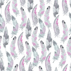 Watercolor pattern with feathers