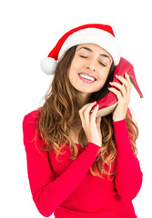 Christmas woman happy because of her gift