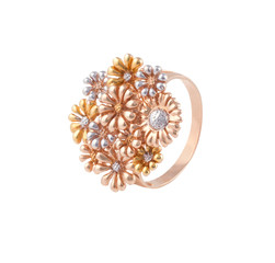 Luxury golden ring beautiful flowers isolated on white