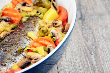 Baked seabass fish