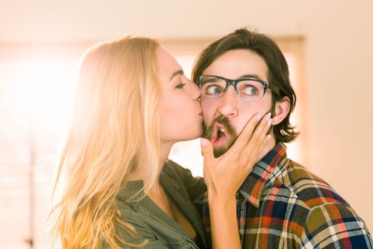 Pretty blonde kissing her co worker
