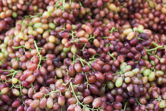 Fresh grapes on the table at the market