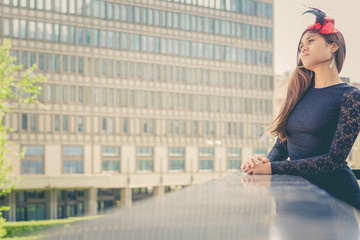 Fototapeta premium beautiful young woman while contemplating and thinking