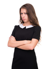 Closeup portrait of sad and depressed woman isolated on white