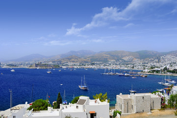 View from famous tourism city Bodrum Turkey