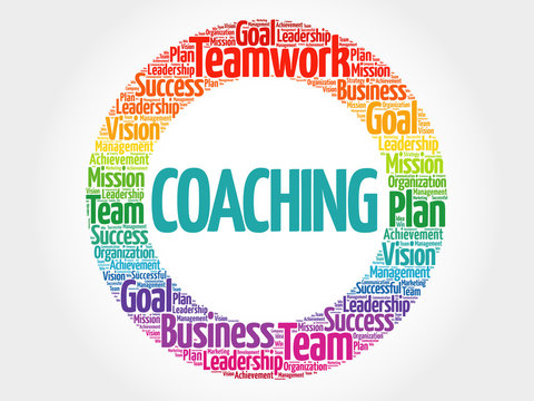 Coaching circle stamp word cloud, business concept
