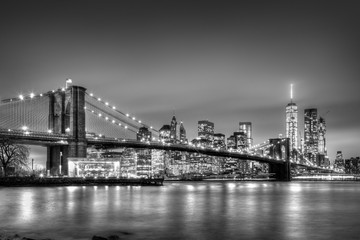 Brooklyn bridge at dusk, New York City.