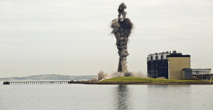 Demolition of Cockenzie power station, East Lothian, Scotland, UK