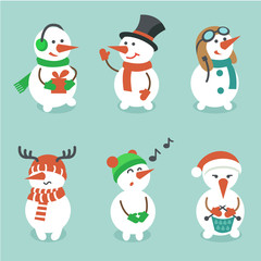 Snowman set, vector illustration